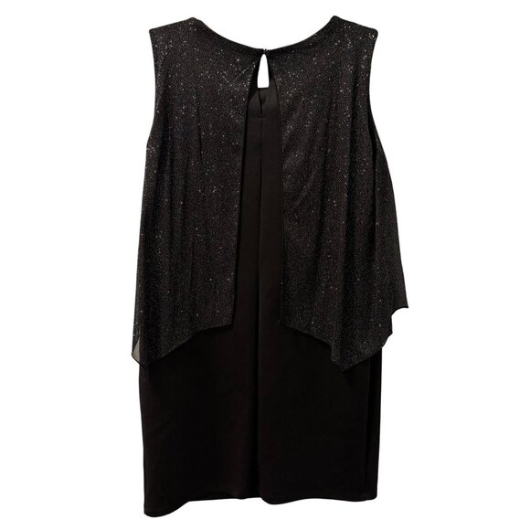 Enfocus Womens 14W Black Beaded Neck Sleeveless Shimmer Overlay Sheath Dress - Picture 8 of 12